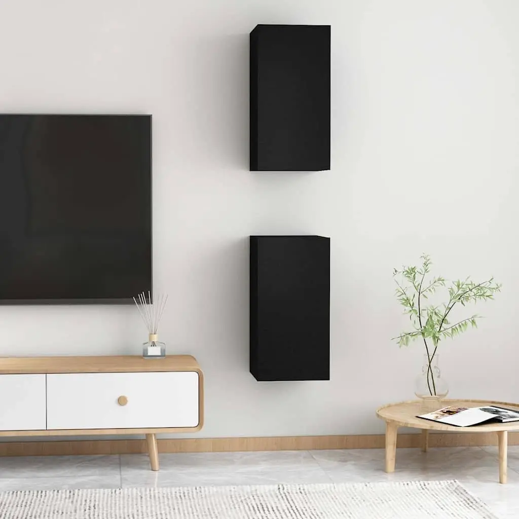 Black Wall-Mounted Storage Cabinets Set 2 Pieces for TV Living Room Shelving Unit
