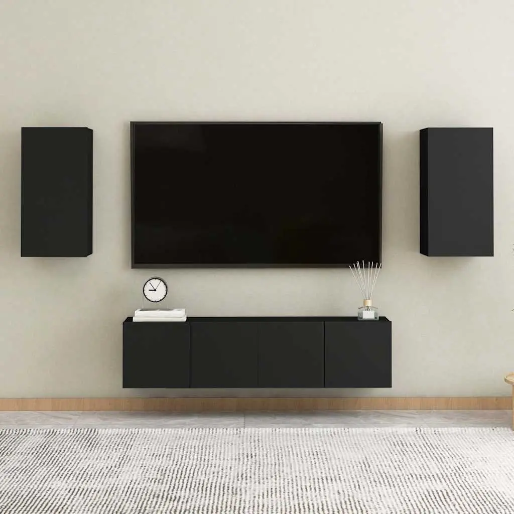 Black Wall-Mounted Storage Cabinets Set 2 Pieces for TV Living Room Shelving Unit