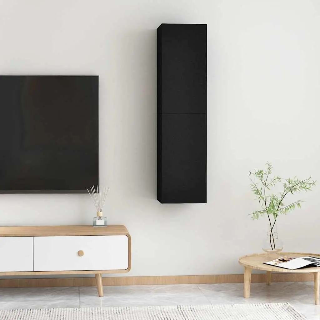 Black Wall-Mounted Storage Cabinets Set 2 Pieces for TV Living Room Shelving Unit