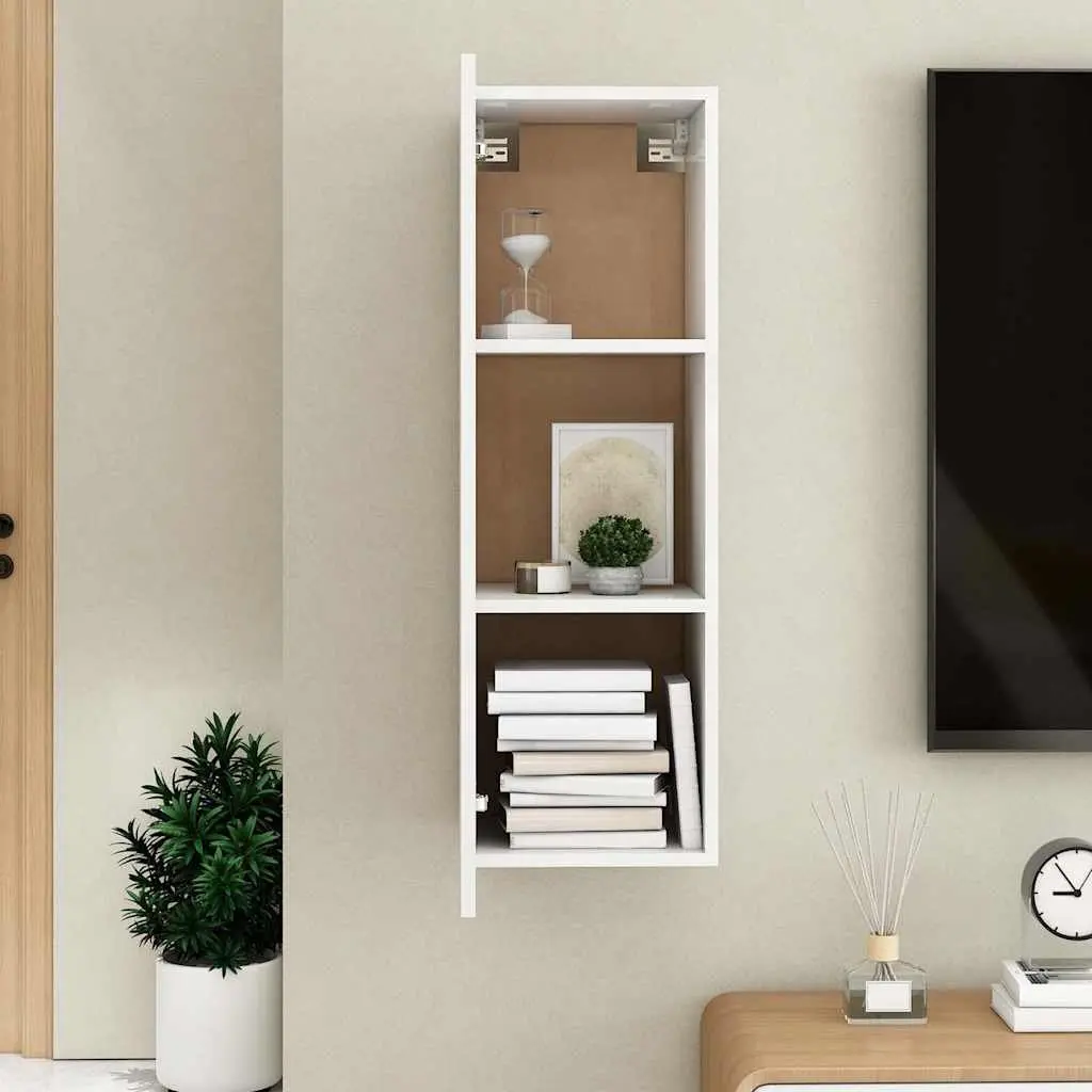 TV Cabinet Wall-Mounted Living Room Storage Unit 2 Shelves White 30.5 x 30 x 90 cm
