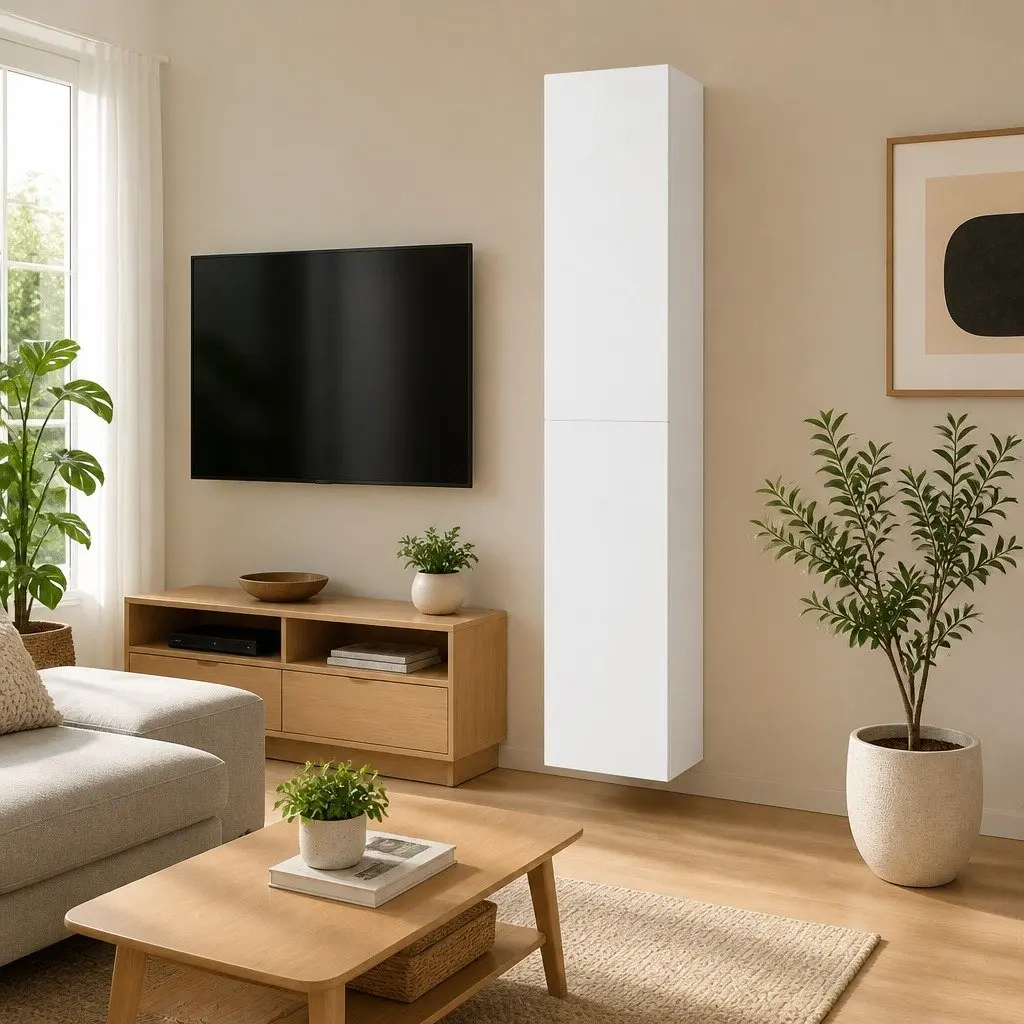 Wall-Mounted TV Cabinet Set 2 Shelves Storage White 30.5x30x90cm