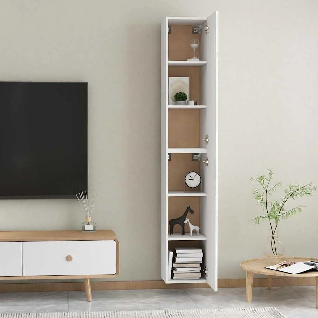Wall-Mounted TV Cabinet Set 2 Shelves Storage White 30.5x30x90cm
