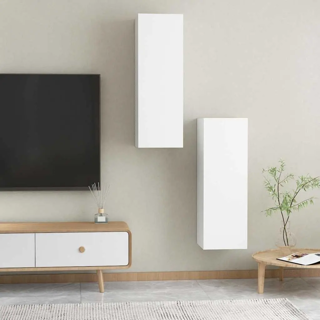 Wall-Mounted TV Cabinet Set 2 Shelves Storage White 30.5x30x90cm