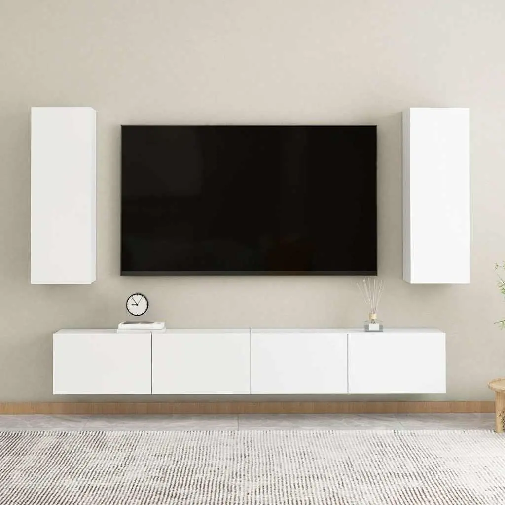 Wall-Mounted TV Cabinet Set 2 Shelves Storage White 30.5x30x90cm