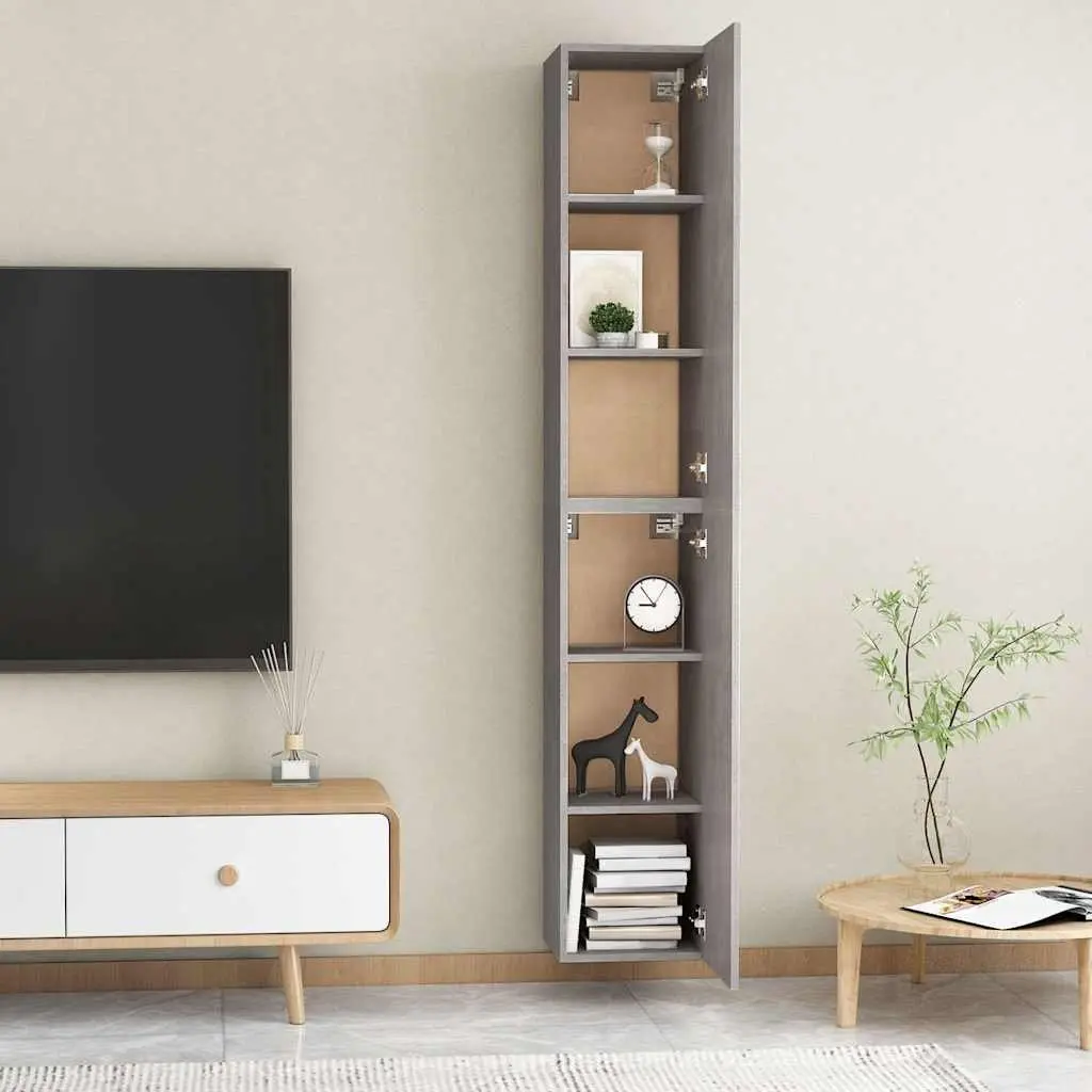 Wall-Mounted TV Cabinet Set 2 pcs Grey Living Room Storage Shelving Unit