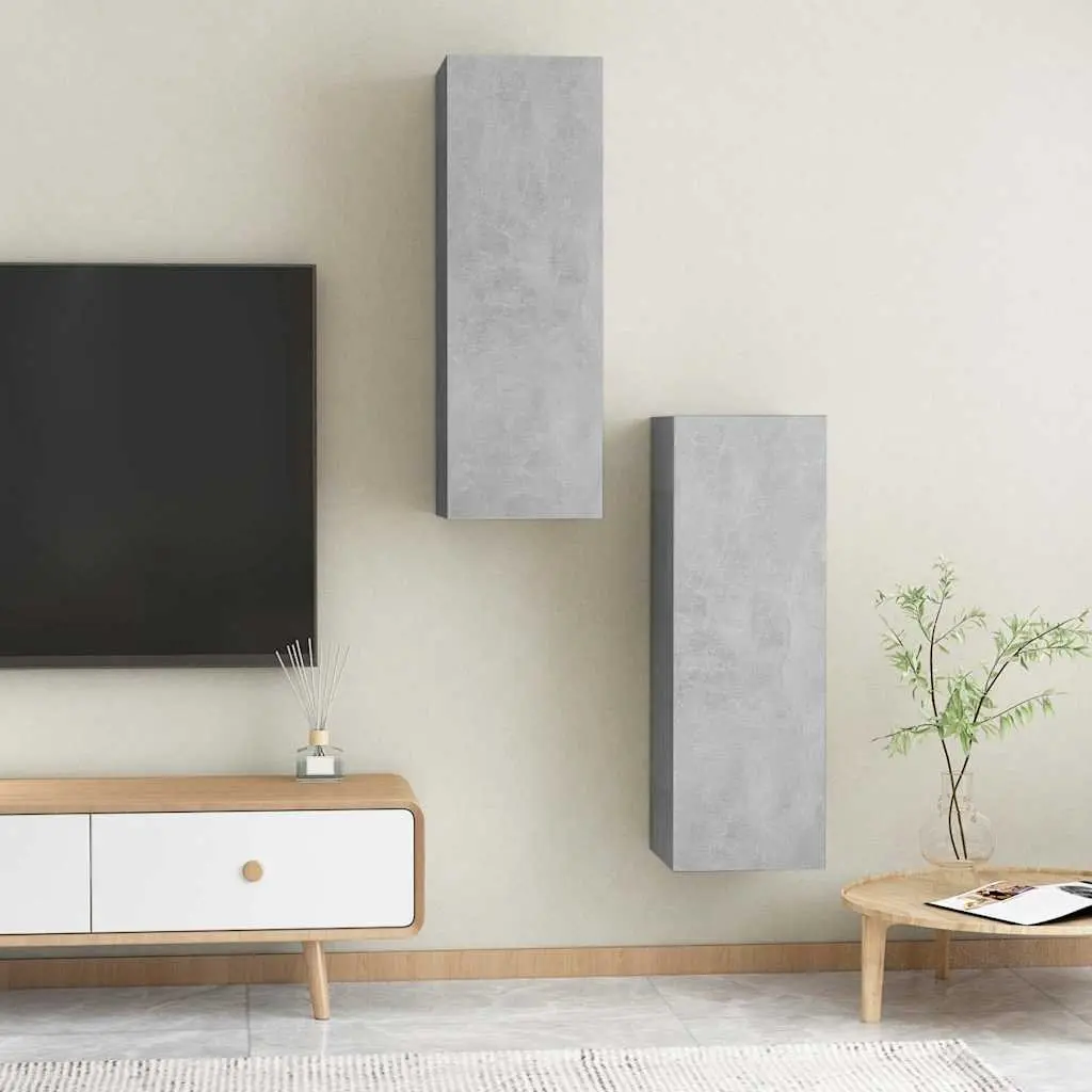 Wall-Mounted TV Cabinet Set 2 pcs Grey Living Room Storage Shelving Unit