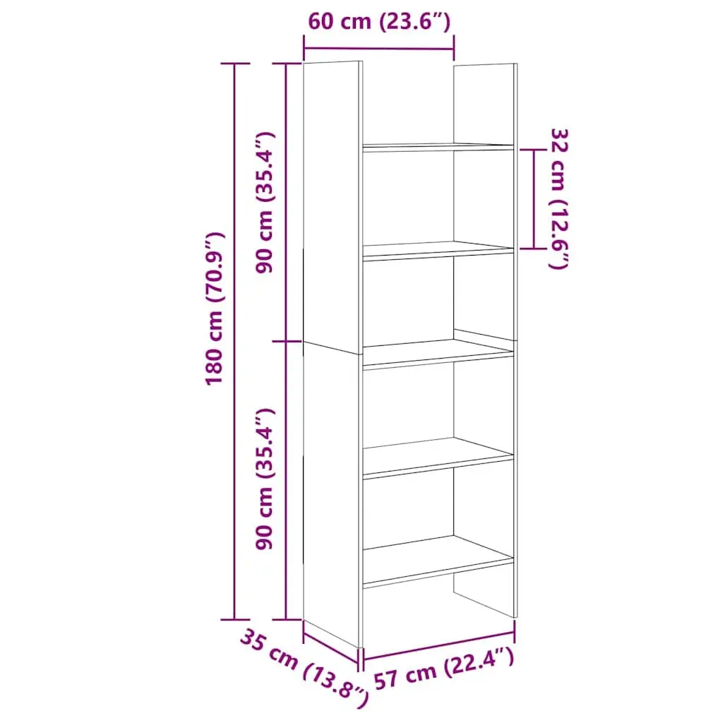 Book Cabinet Storage Unit 60x35x180 cm Engineered Wood Brown