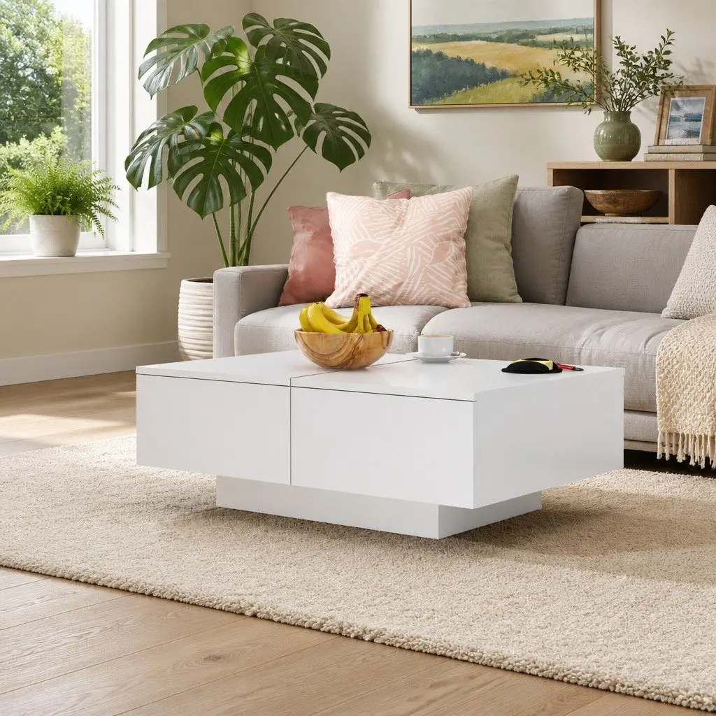 Coffee Table Living Room Furniture 90x60x31cm White Engineered Wood