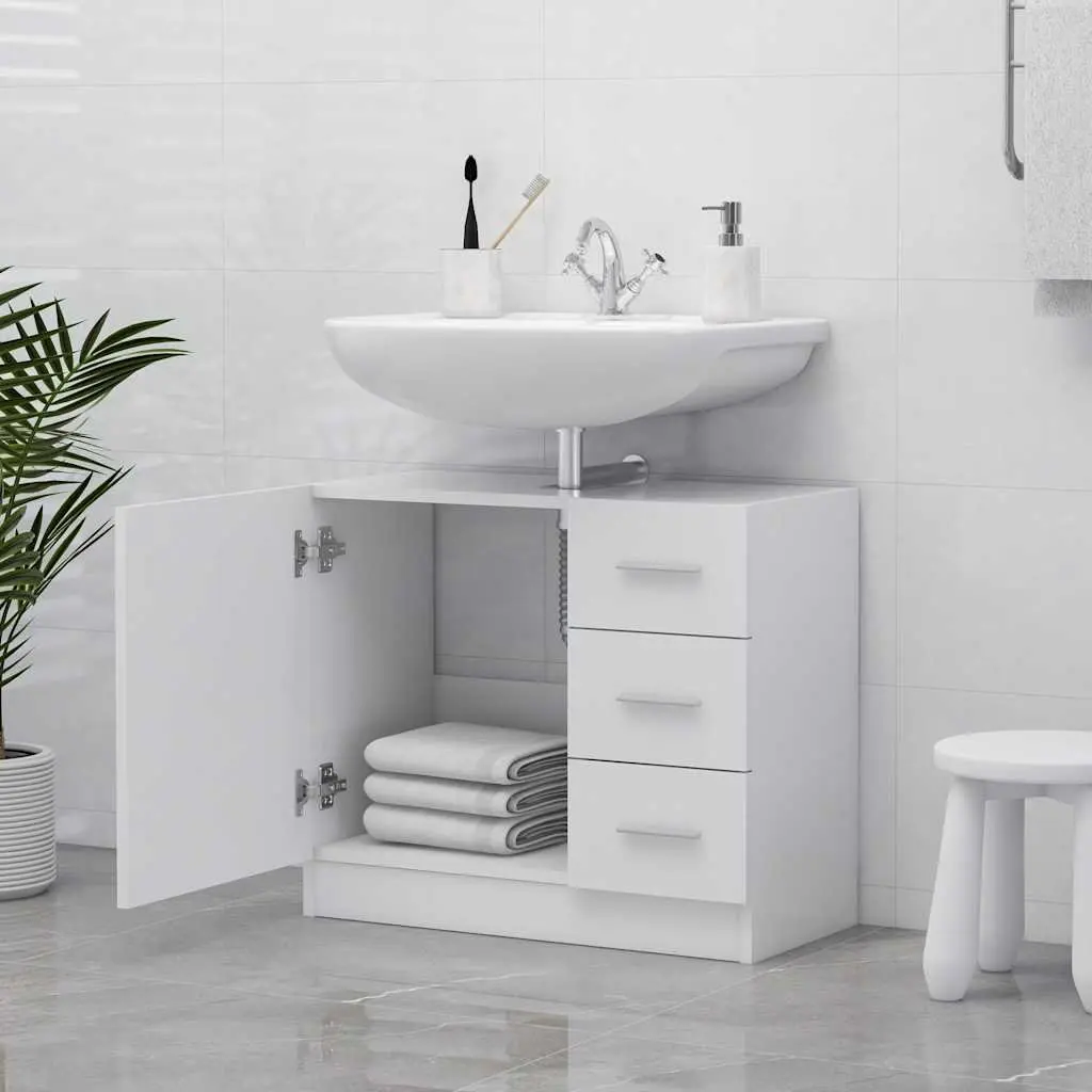Bathroom Sink Cabinet White Engineered Wood Vanity Unit 63W x 30D x 54H cm