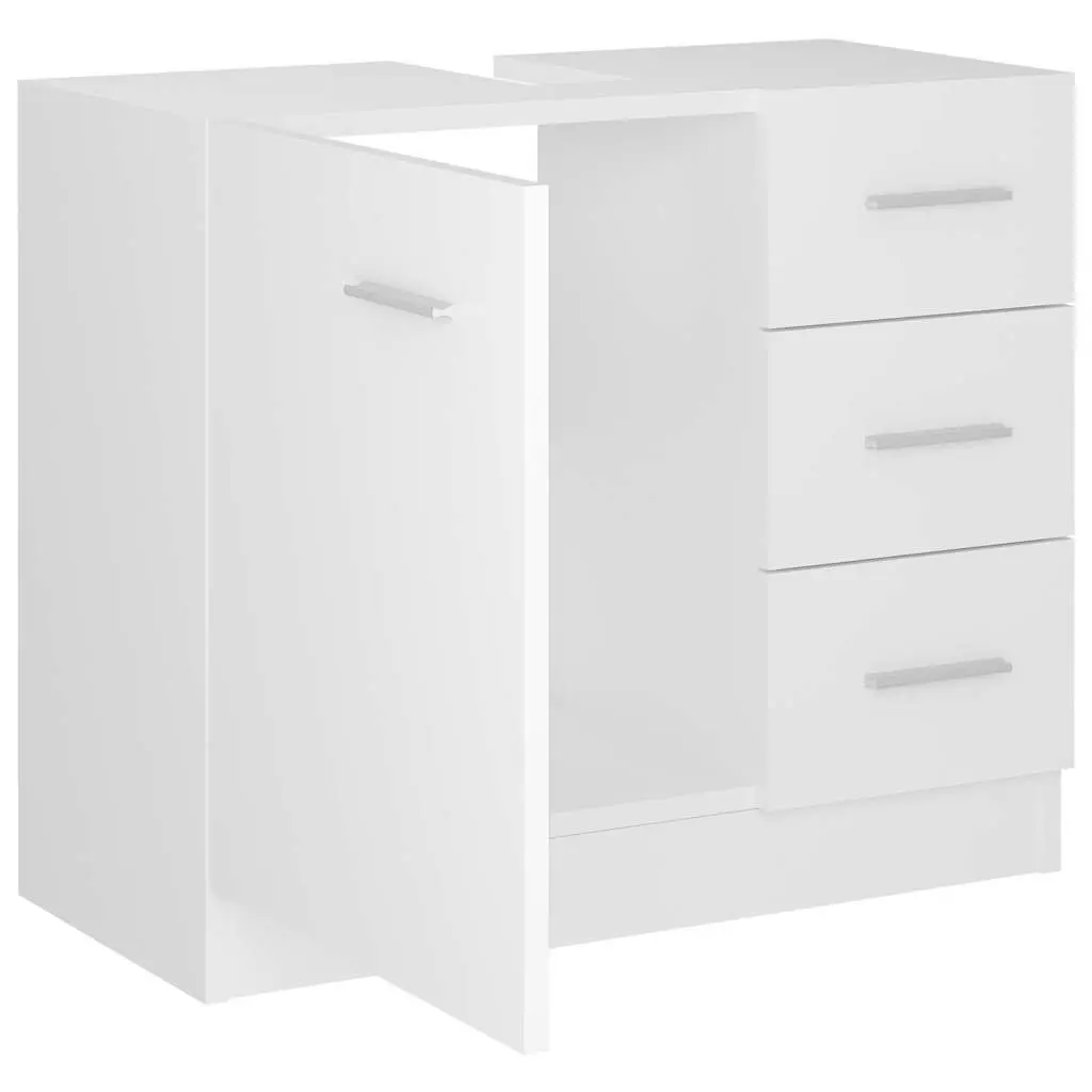 Bathroom Sink Cabinet White Engineered Wood Vanity Unit 63W x 30D x 54H cm