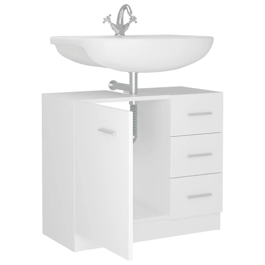 Bathroom Sink Cabinet White Engineered Wood Vanity Unit 63W x 30D x 54H cm