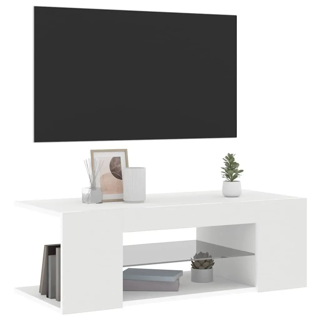 White TV Cabinet with LED Lighting and Storage