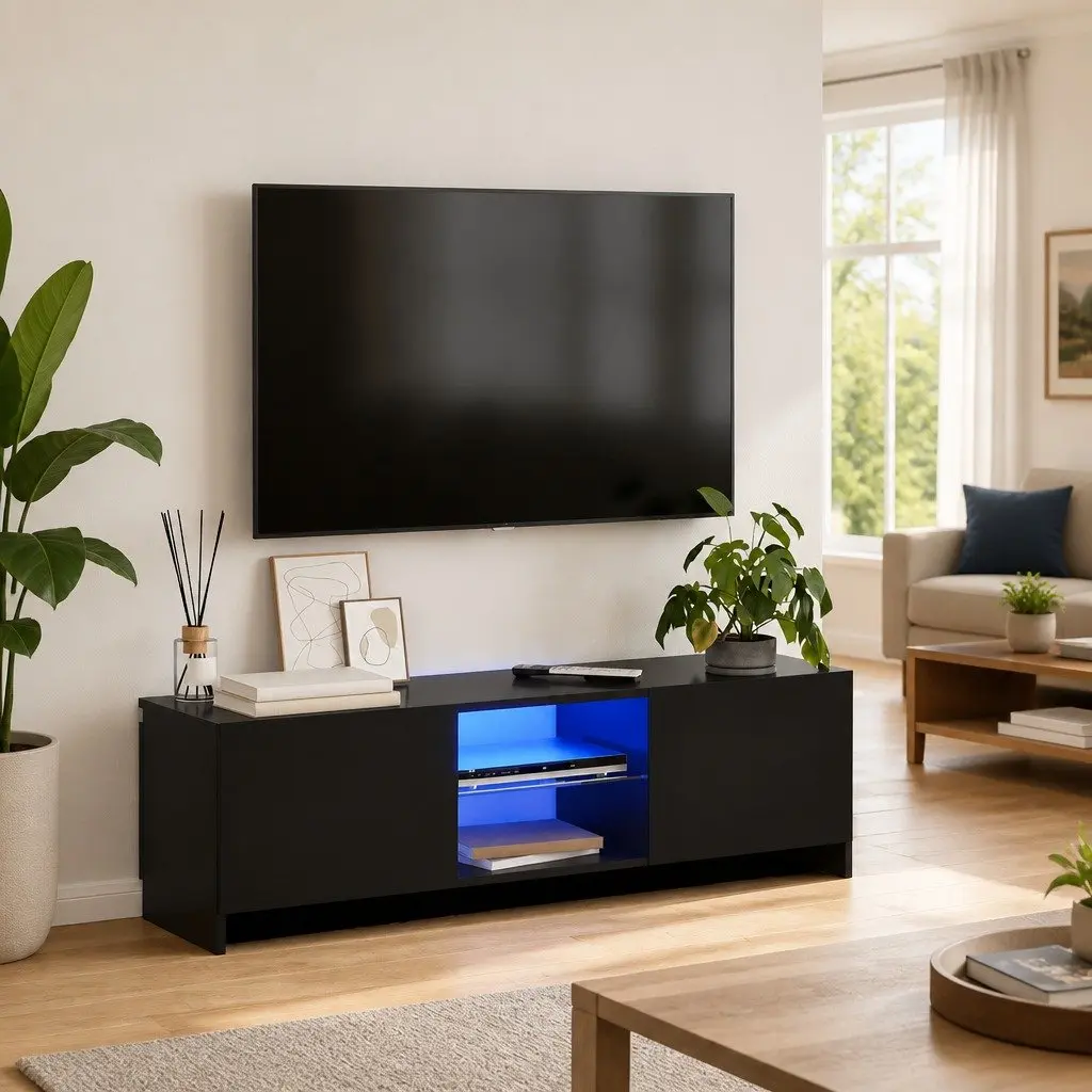 Black TV Cabinet with Integrated LED Lights