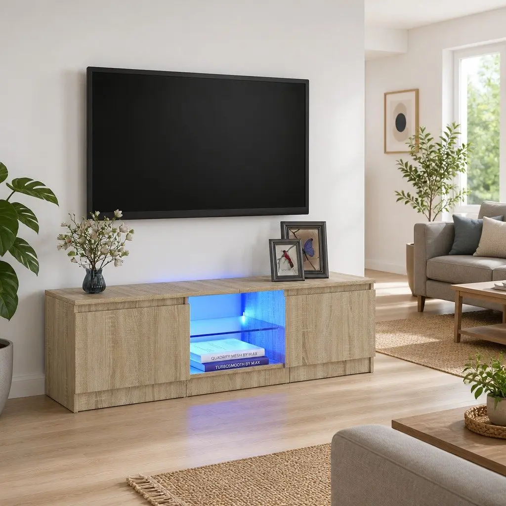 Brown TV Cabinet with RGB LED Lighting Options