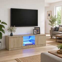 Reliable Brown TV Cabinet with RGB LED Lighting Options