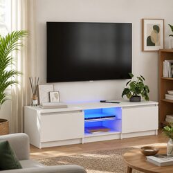 White TV Cabinet with RGB LED Lights - Modern & Functional
