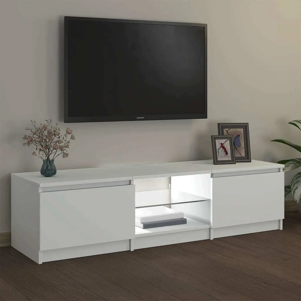 TV Cabinet Modern Storage 140x40x36cm White with LED Lights