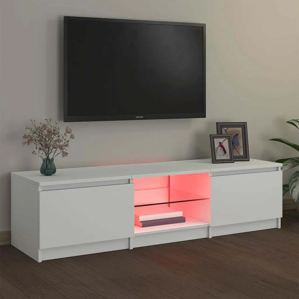 TV Cabinet Modern Storage 140x40x36cm White with LED Lights