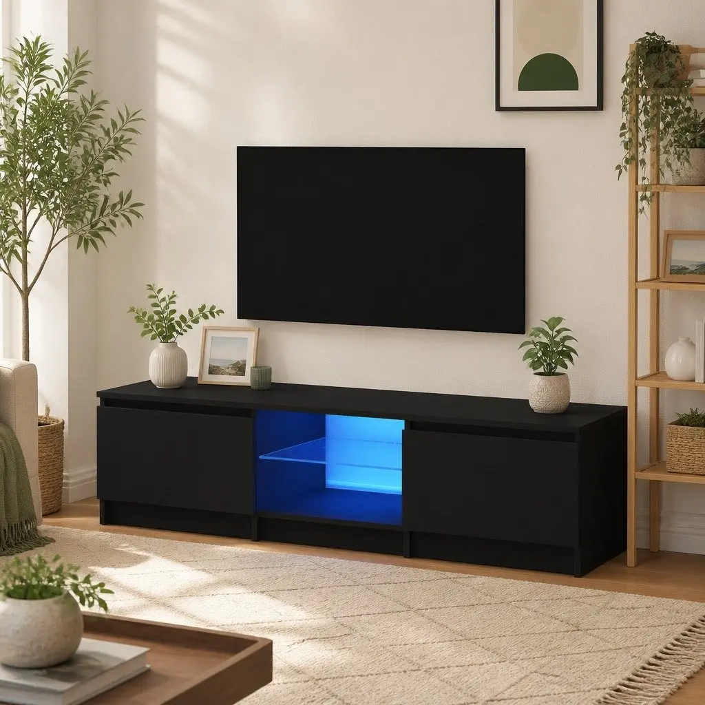 Black TV Cabinet with LED Lighting
