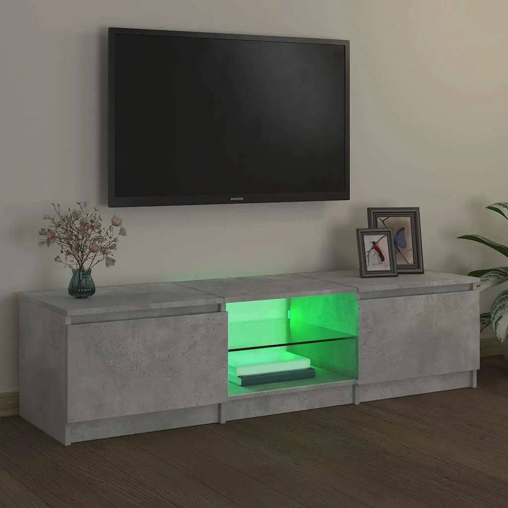 TV Cabinet Grey Storage Unit with LED Lights 140cm