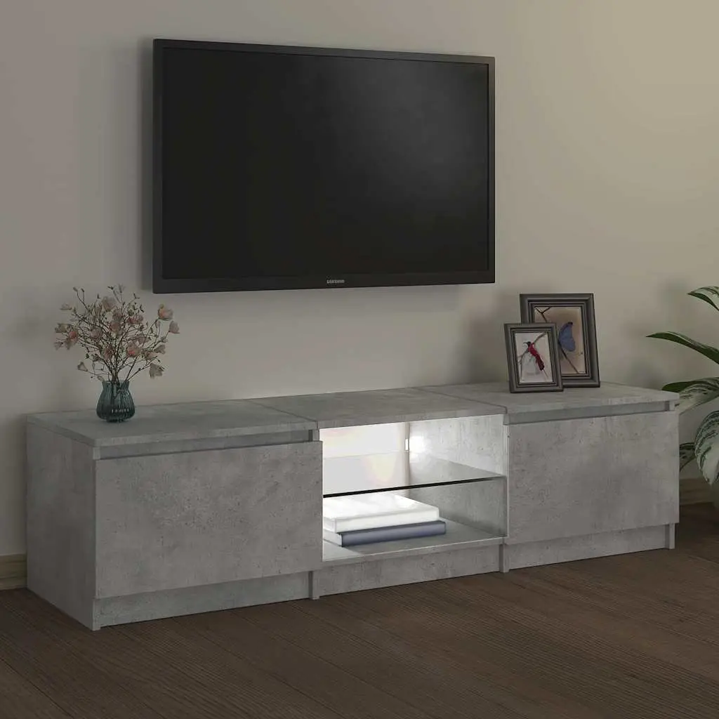 TV Cabinet Grey Storage Unit with LED Lights 140cm
