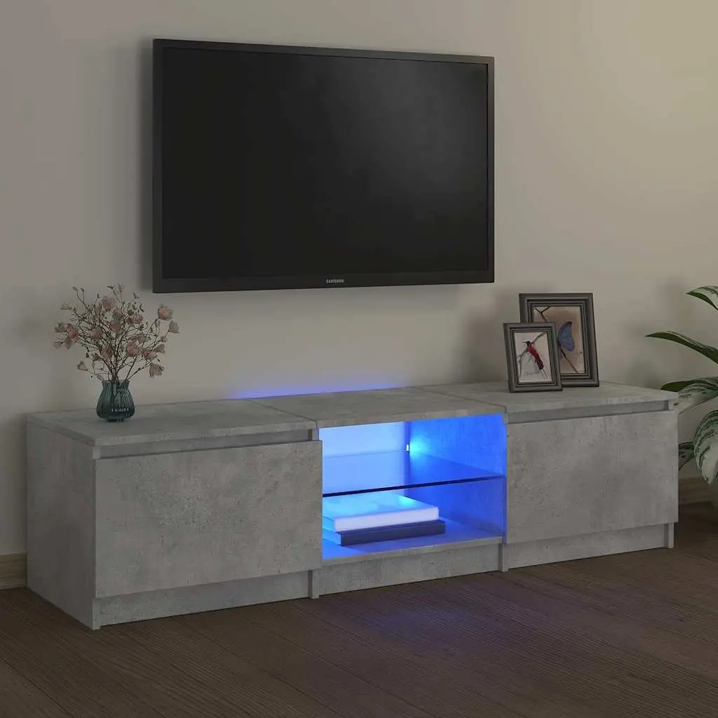 TV Cabinet Grey Storage Unit with LED Lights 140cm