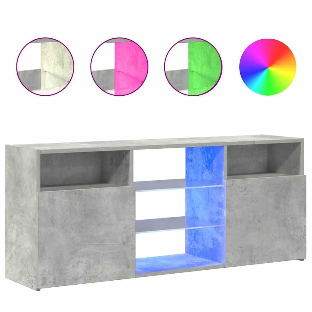 TV Cabinet with RGB LED Lights Grey Media Storage Unit Entertainment Stand