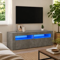 Durable Grey TV Cabinet with RGB LED Lights for Practical Use