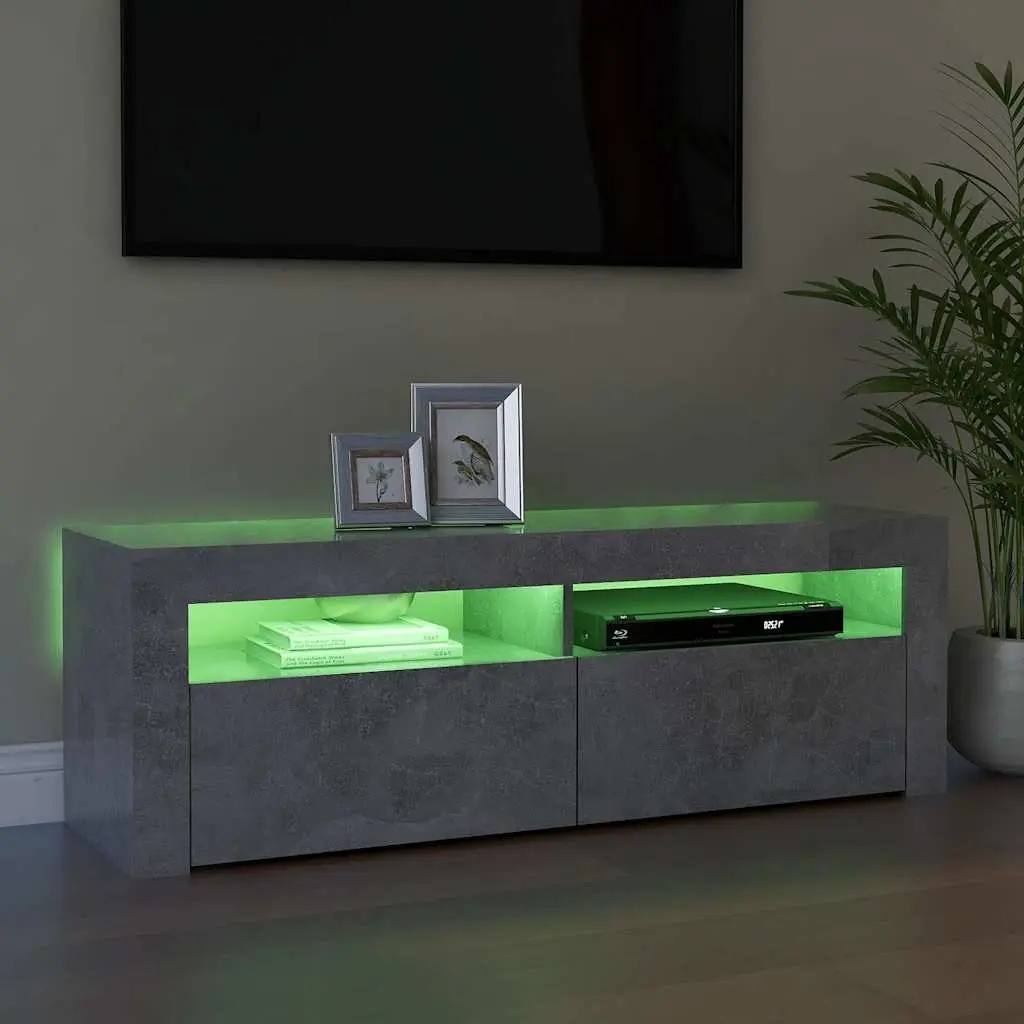 TV Cabinet with RGB LED Lights Grey Media Storage Unit Modern Design 120x35x40cm