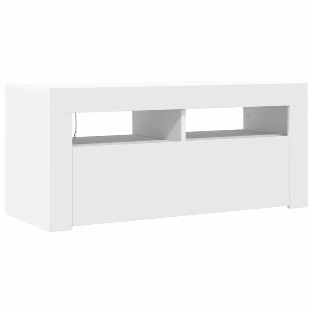 TV Cabinet White LED Lights Storage Unit Modern Media Console Entertainment
