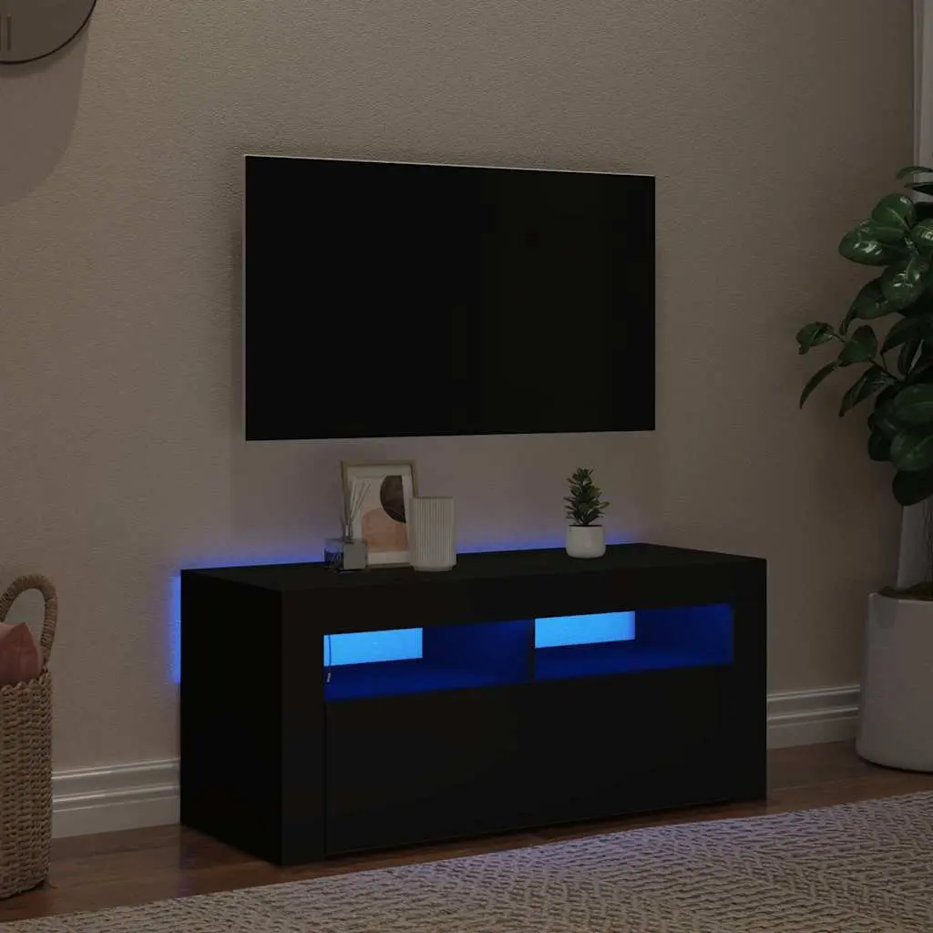 TV Cabinet Modern Entertainment Unit Storage Display Shelf Black 90x35x40 cm