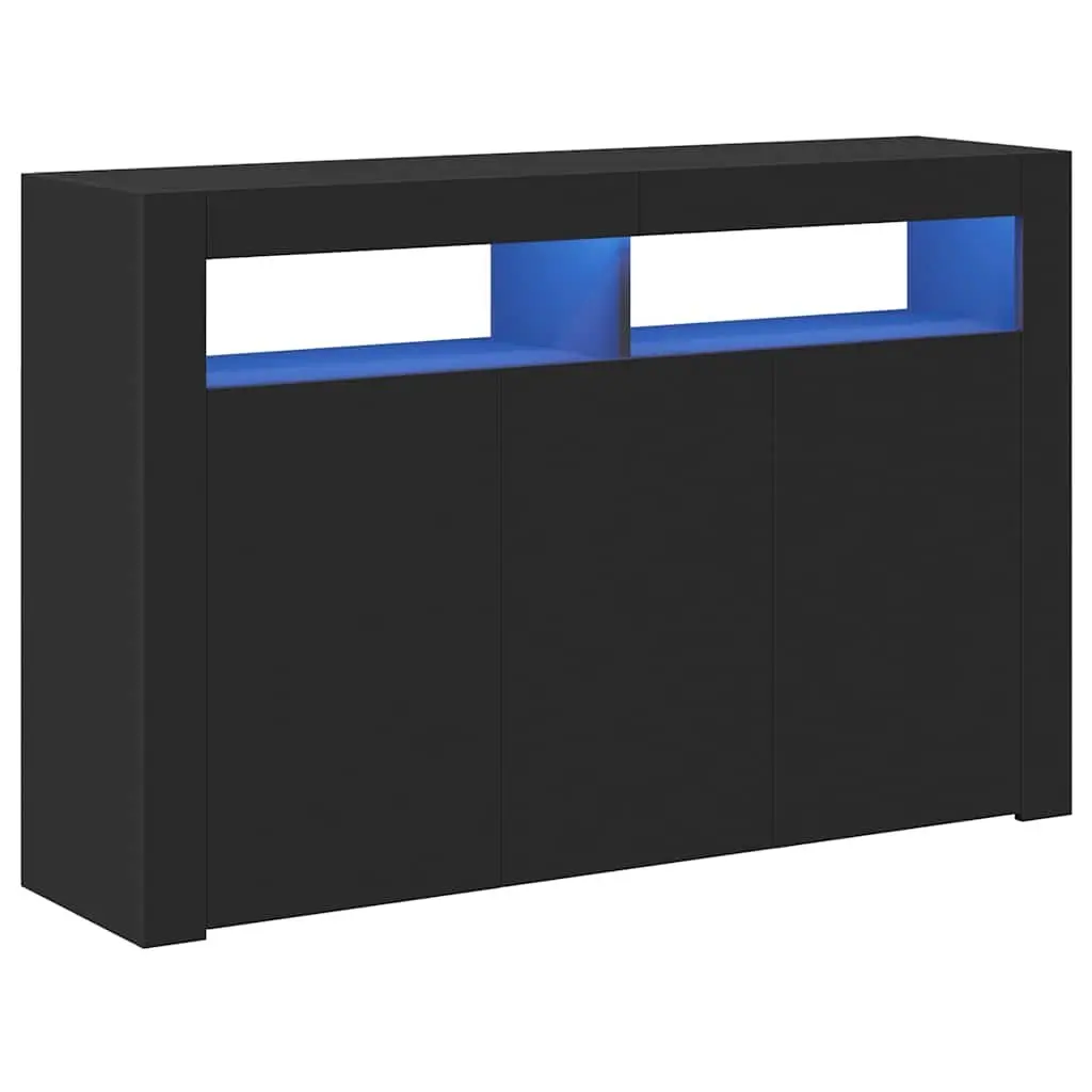Black Storage Cabinet with RGB LED Lights Sideboard 115.5x30x75cm