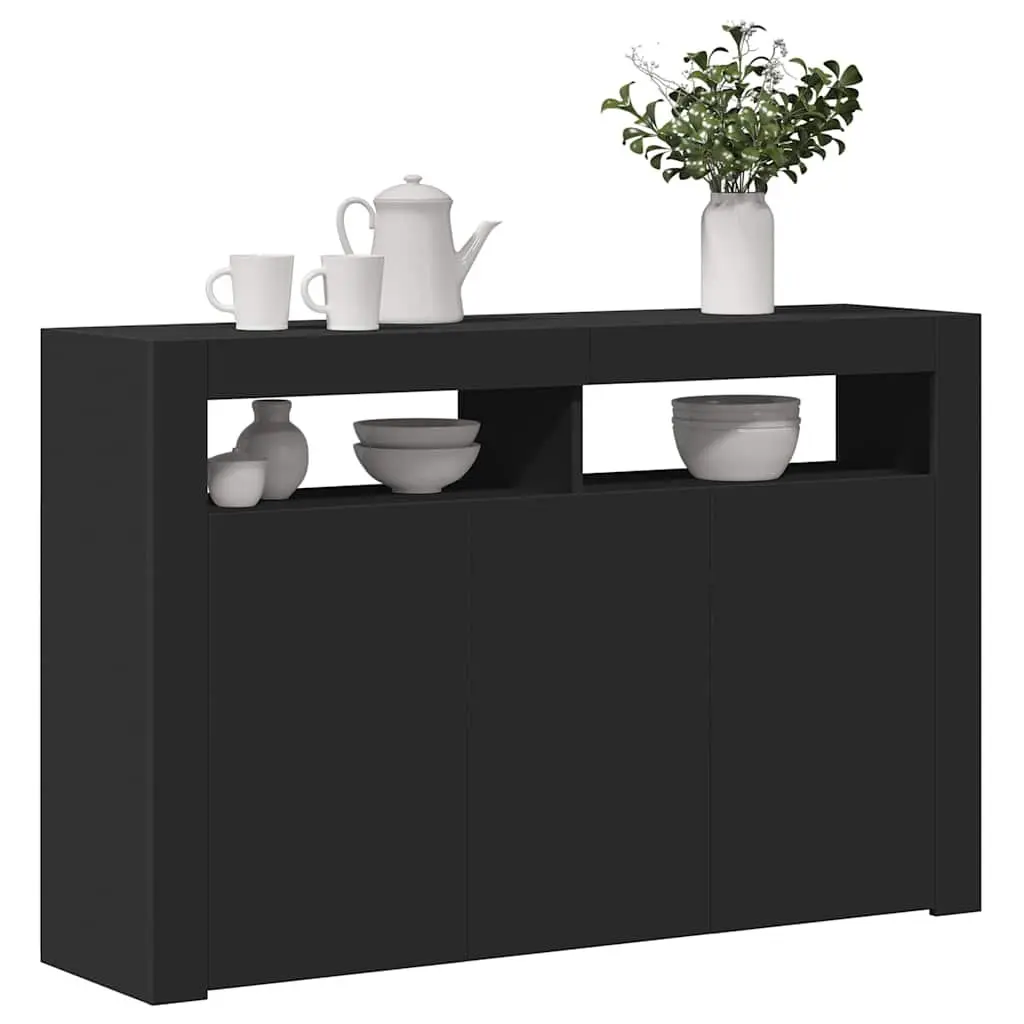 Black Storage Cabinet with RGB LED Lights Sideboard 115.5x30x75cm