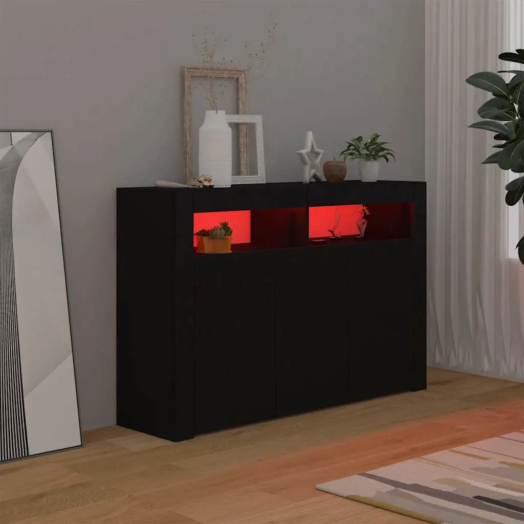 Black Storage Cabinet with RGB LED Lights Sideboard 115.5x30x75cm