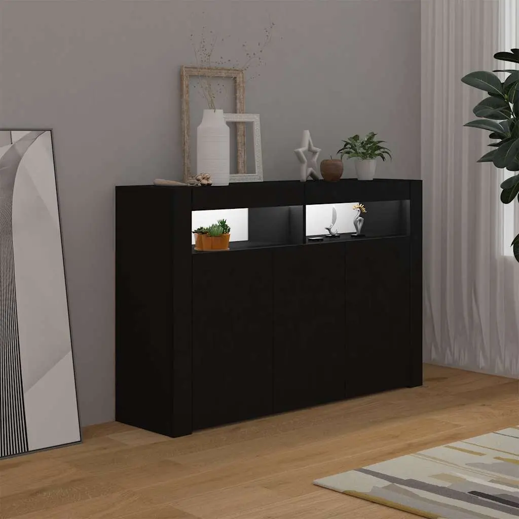 Black Storage Cabinet with RGB LED Lights Sideboard 115.5x30x75cm