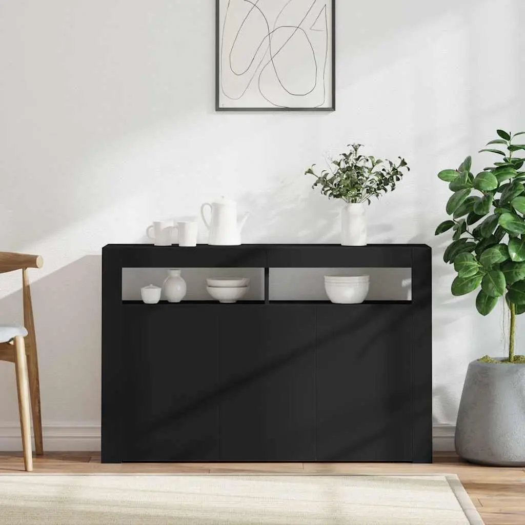 Black Storage Cabinet with RGB LED Lights Sideboard 115.5x30x75cm