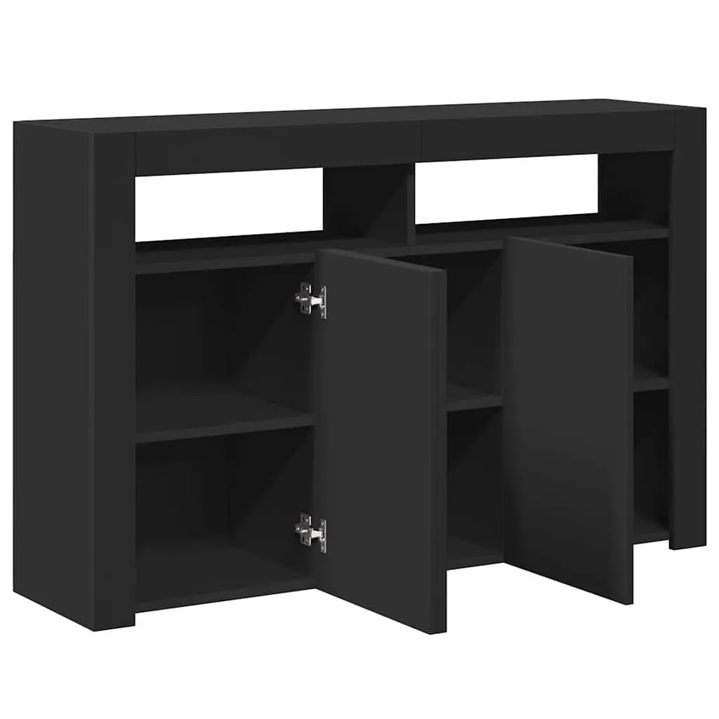 Black Storage Cabinet with RGB LED Lights Sideboard 115.5x30x75cm