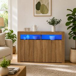Brown Sideboard with RGB LED Lights and Storage Space