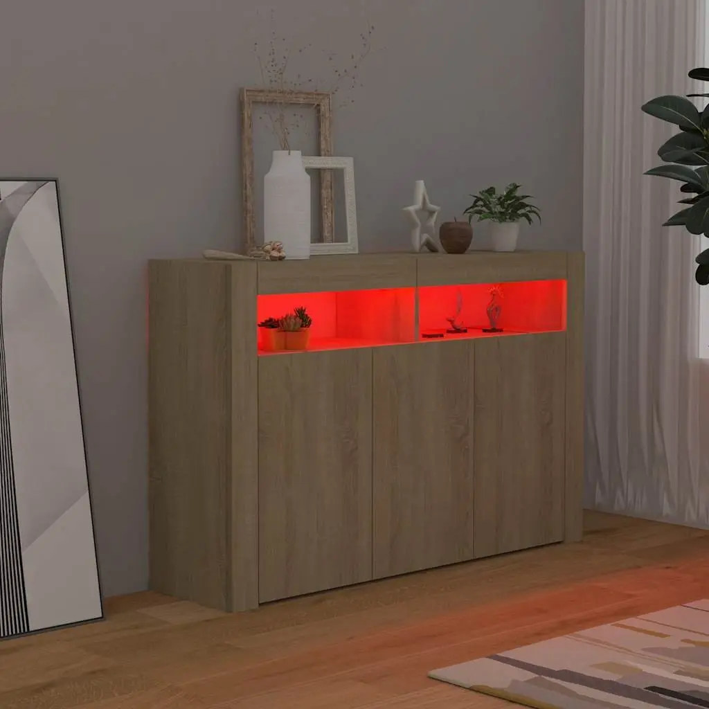 Brown Sideboard with RGB LED Lights and Storage Space