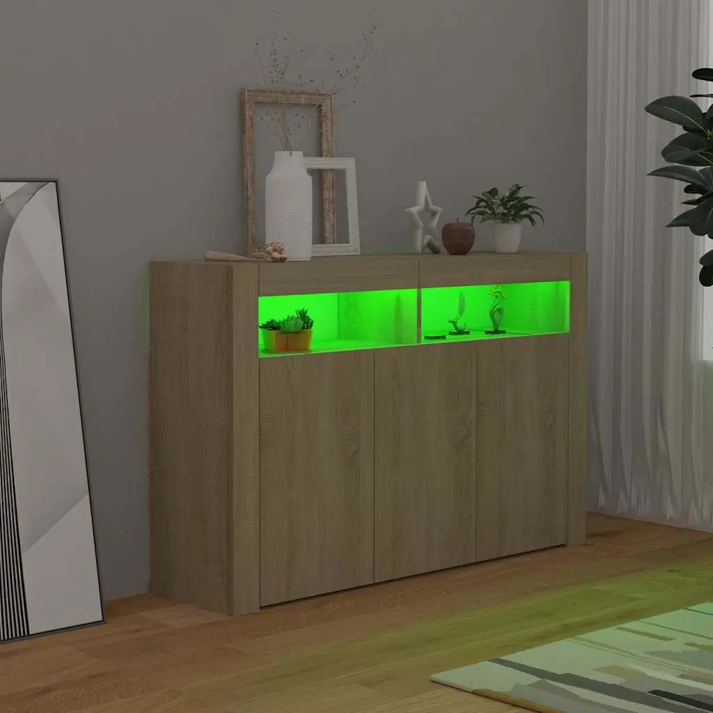 Brown Sideboard with RGB LED Lights and Storage Space