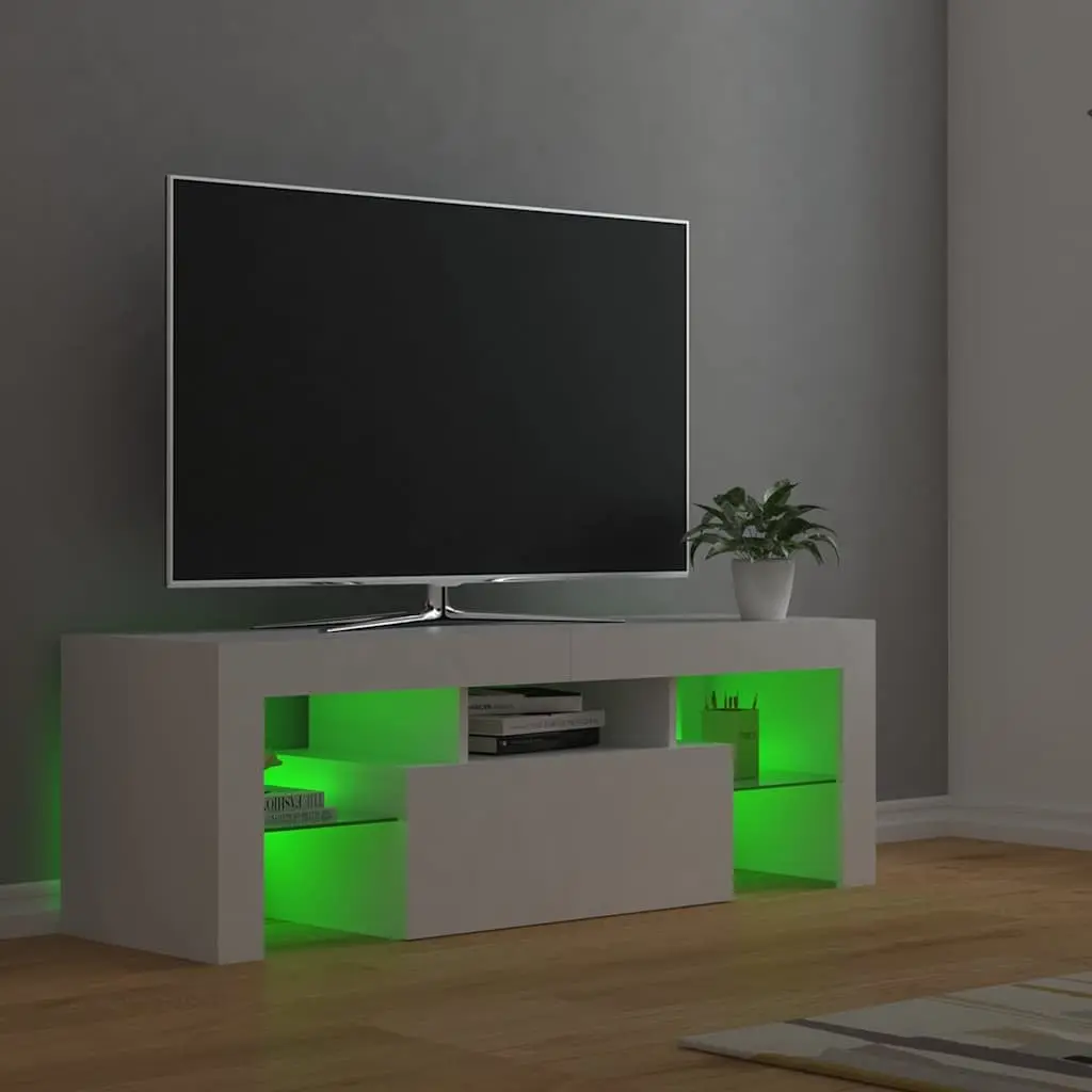 TV Cabinet with RGB LED Lights White Modern Living Room Media Stand Storage Unit
