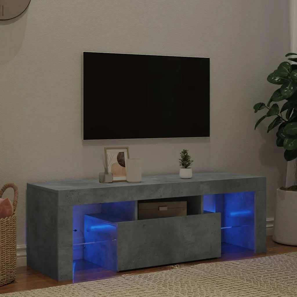 TV Cabinet Media Storage Stand 120L x 35W x 40H cm Grey with RGB LED Lights