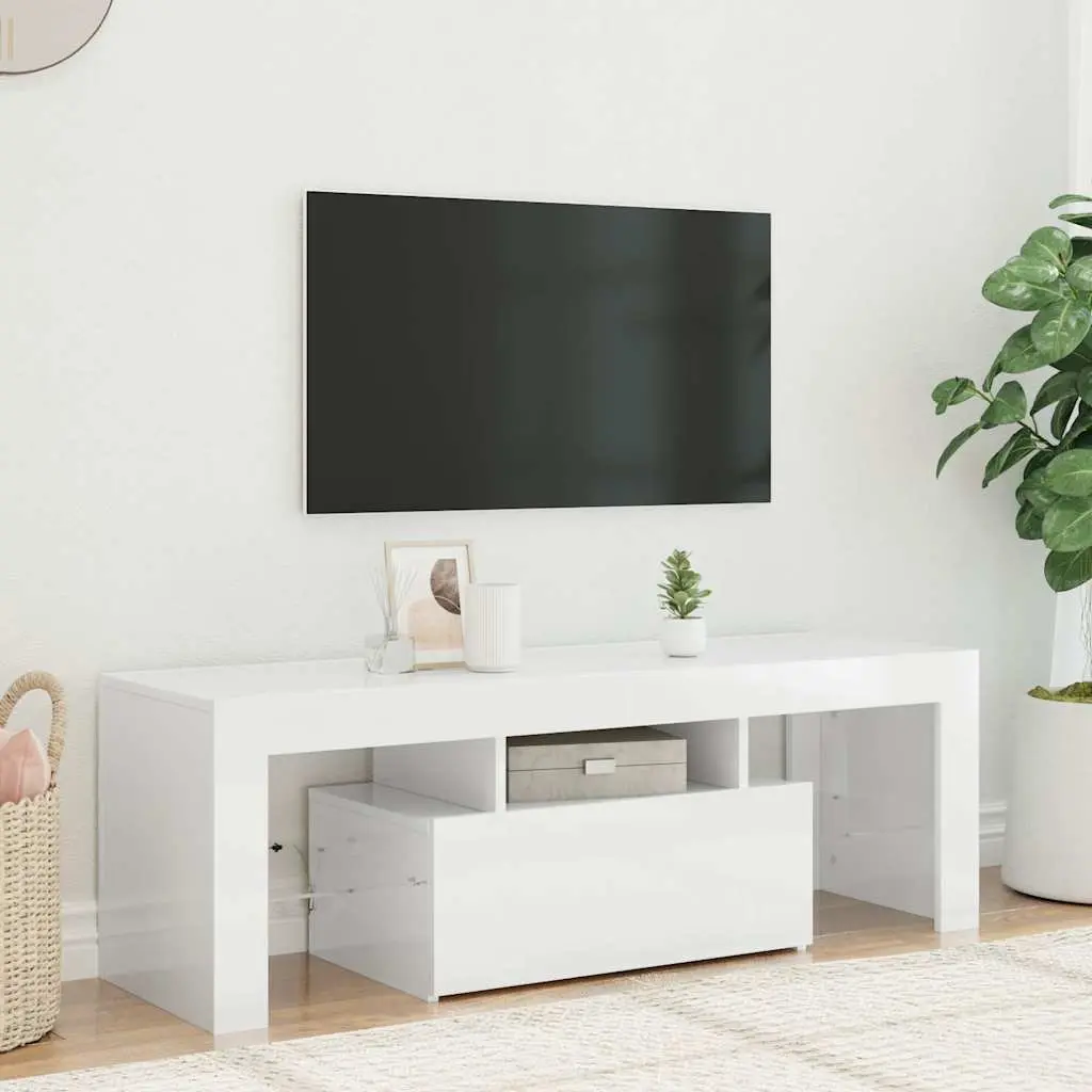 TV Cabinet Modern Media Stand Storage Unit 120cm White High Gloss with RGB LED Lights