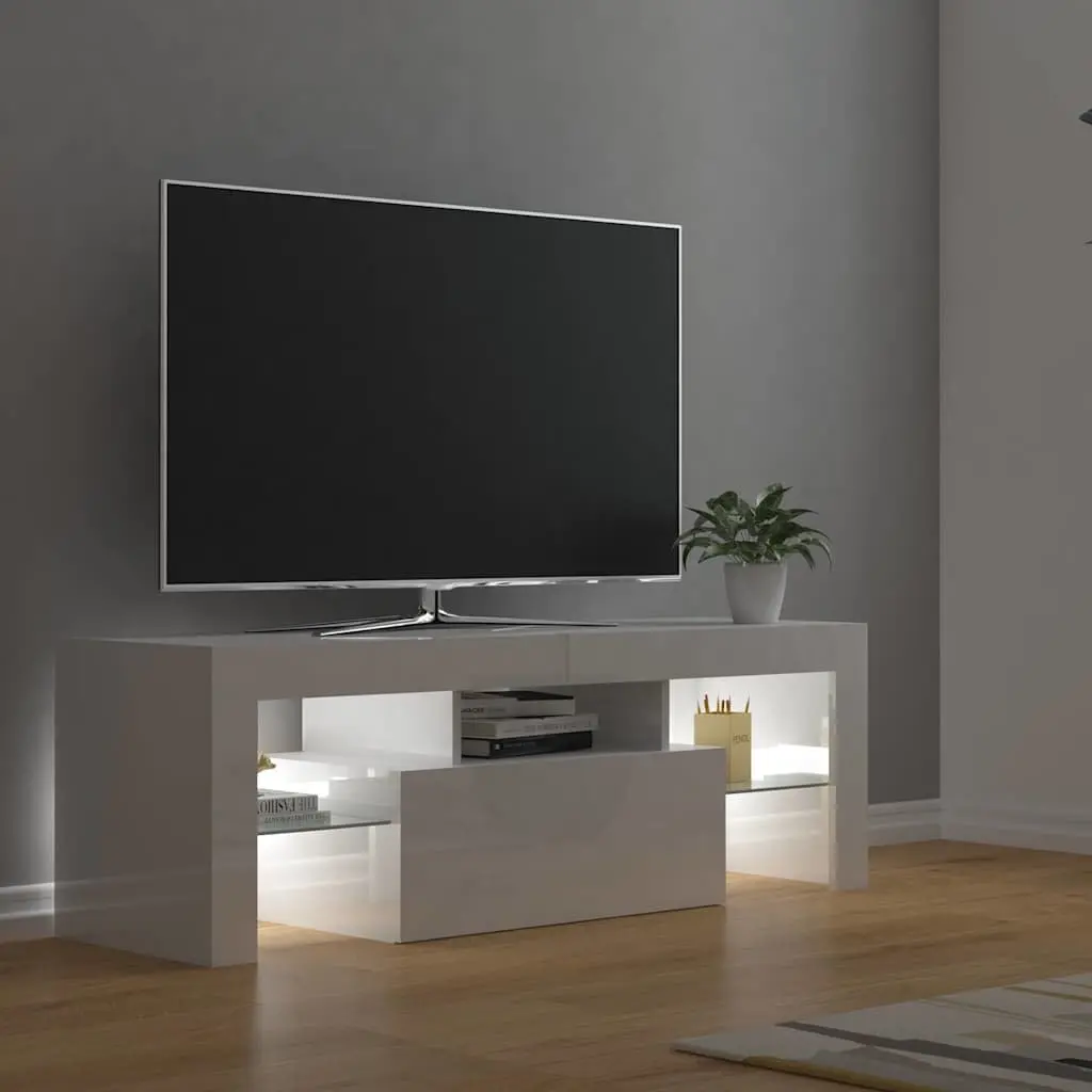 TV Cabinet Modern Media Stand Storage Unit 120cm White High Gloss with RGB LED Lights