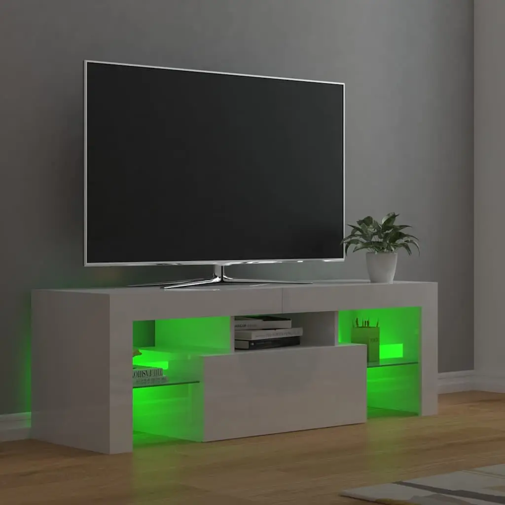 TV Cabinet Modern Media Stand Storage Unit 120cm White High Gloss with RGB LED Lights