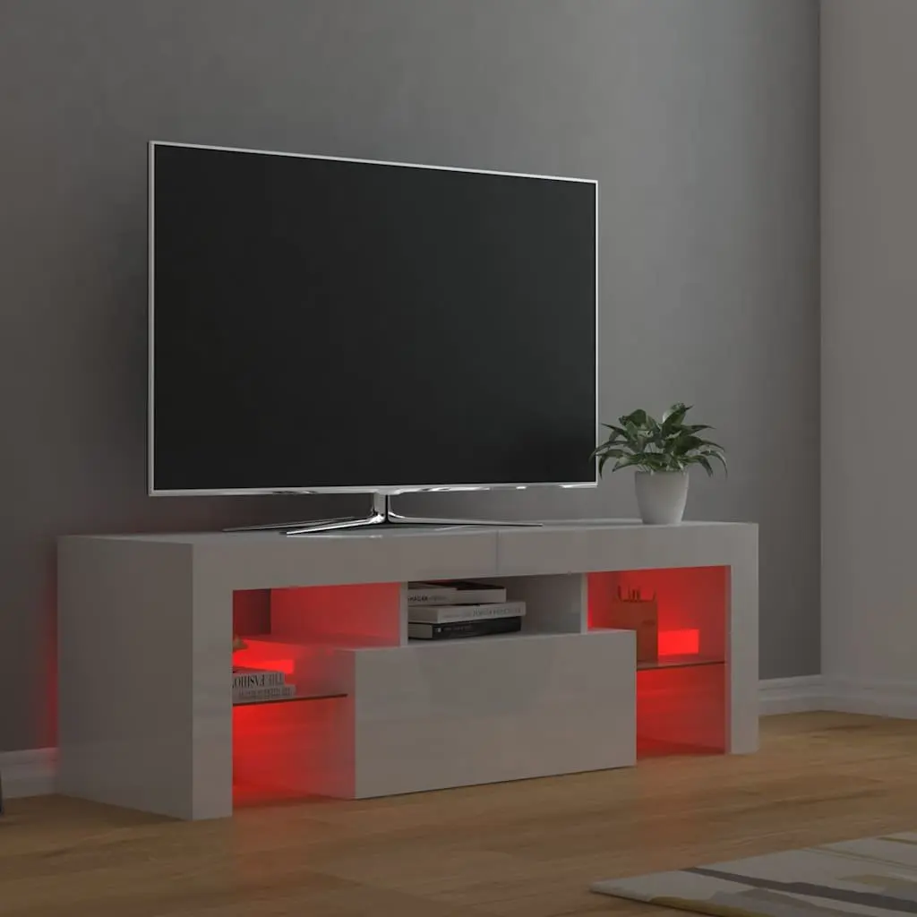 TV Cabinet Modern Media Stand Storage Unit 120cm White High Gloss with RGB LED Lights