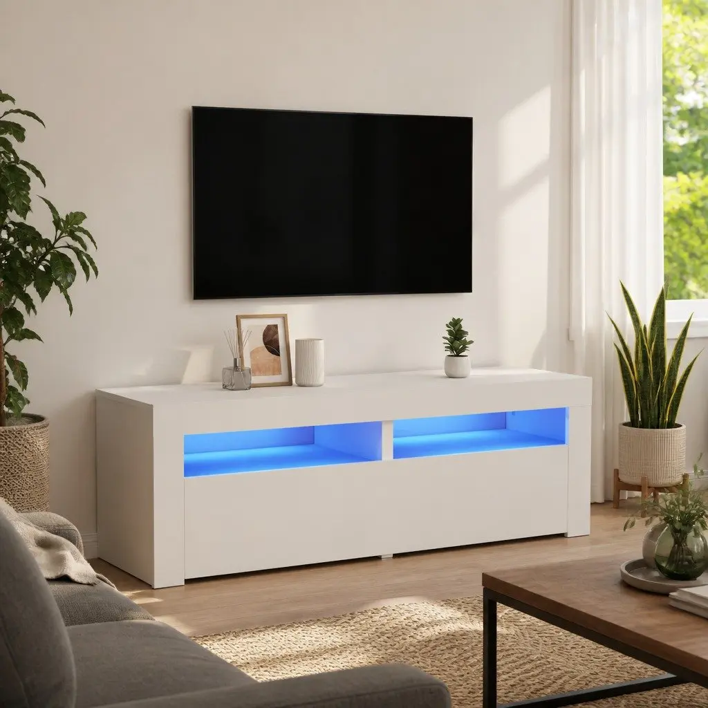 TV Cabinet Storage Unit Modern Media Console 120x35x40cm White LED Lights
