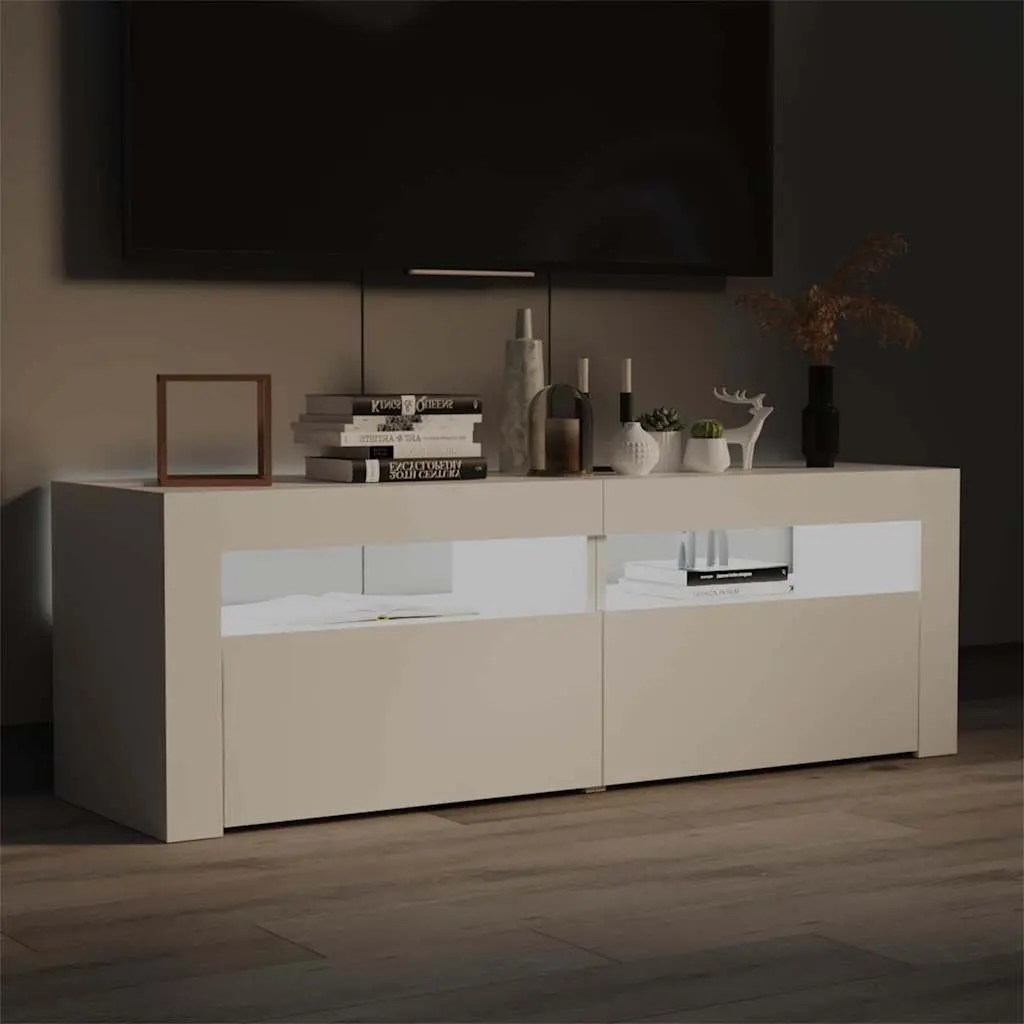 TV Cabinet Storage Unit Modern Media Console 120x35x40cm White LED Lights