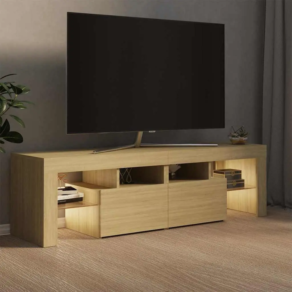 TV Cabinet RGB LED Lights Storage Unit 140 x 36.5 x 40 cm Brown Engineered Wood