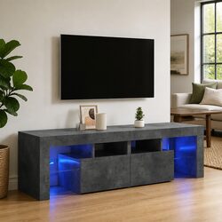 Reliable TV Cabinet with RGB LED Lighting in Concrete Grey